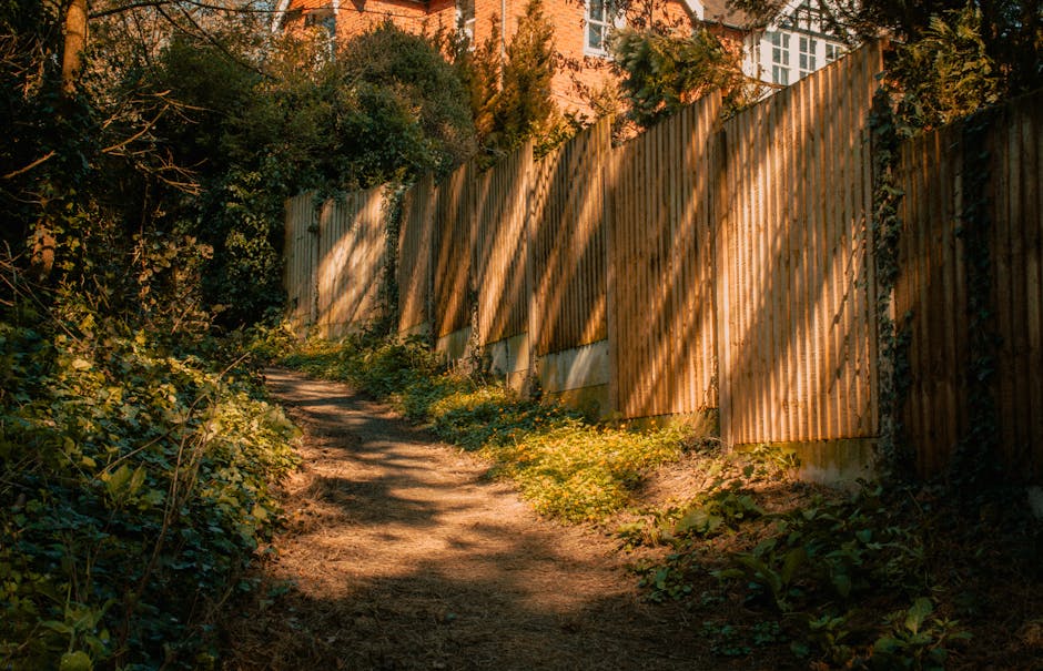 A peaceful park scene during autumn featuring a large deciduous tree with vibrant orange and yellow leaves hanging over a paved pathway. The ground is scattered with fallen leaves, and the soft, warm
